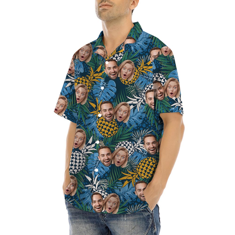 Blue Custom Pineapple Tropical Men's Shirt With 2 Faces
