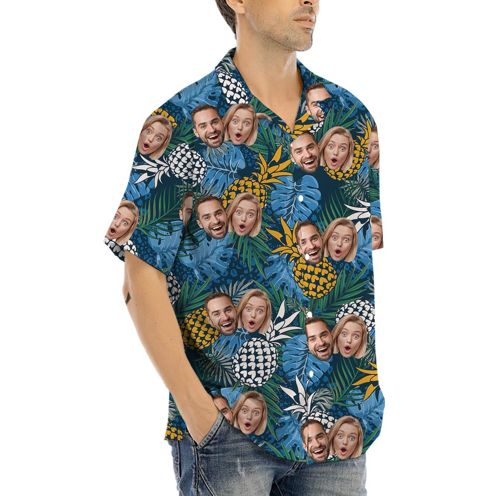 Blue Custom Pineapple Tropical Men's Shirt With 2 Faces