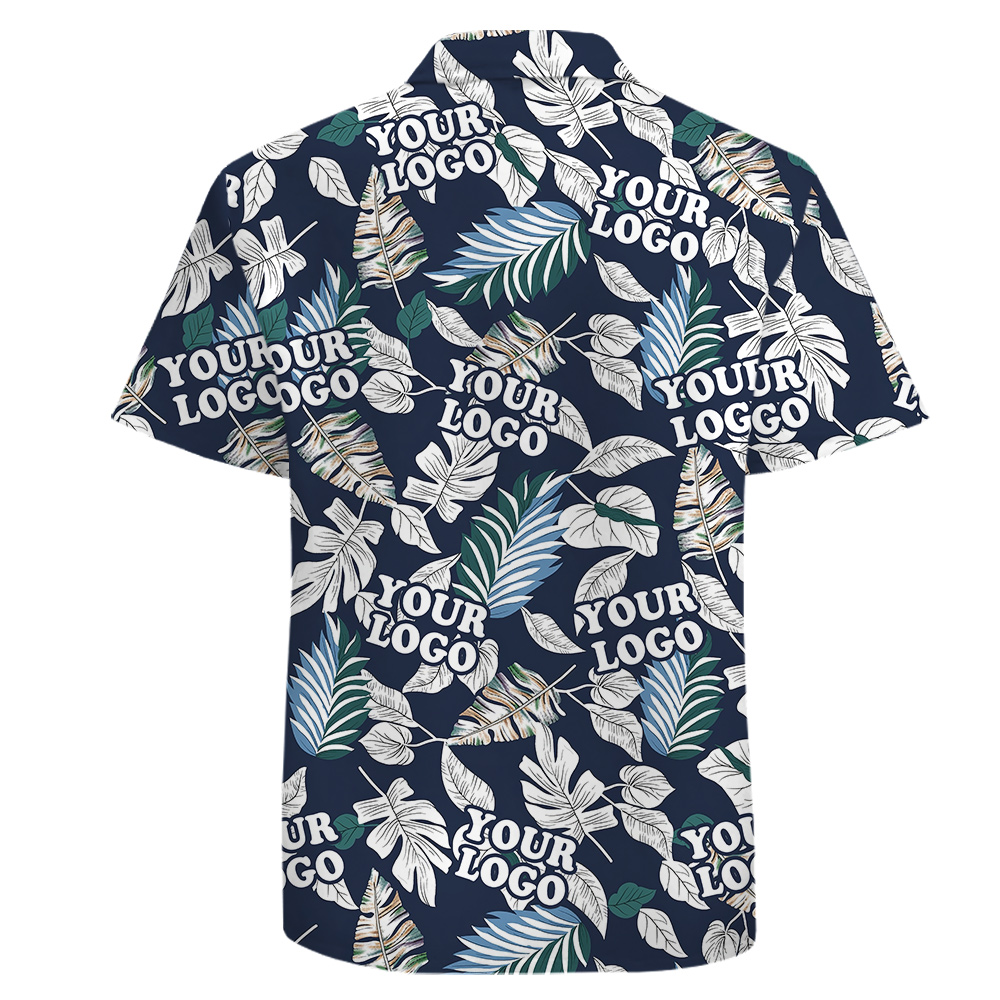 Custom Logo Company Button Up Shirt with Hawaiian Leaves Theme
