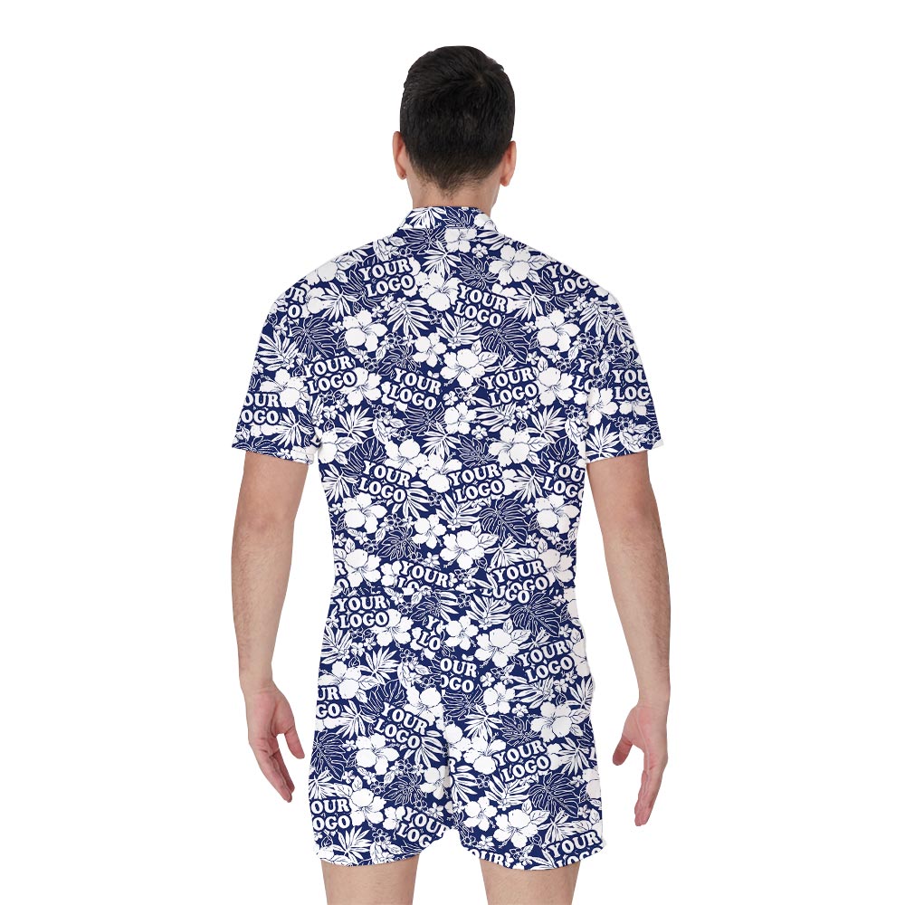 Personalized Navy Men's Hawaiian Romper With Custom Logo