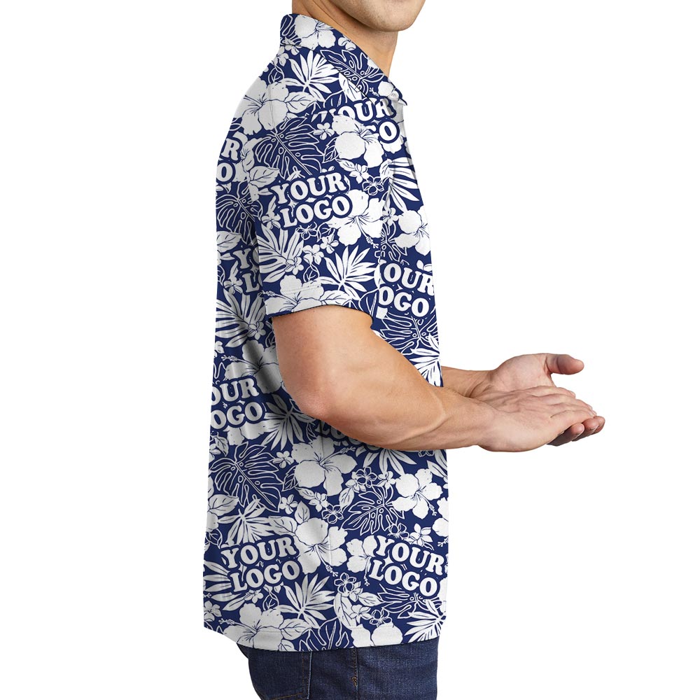Navy Team Tropical Polo Shirt With Custom Logo