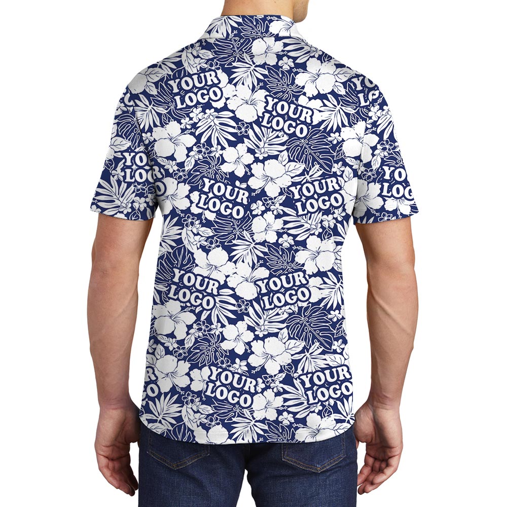 Navy Team Tropical Polo Shirt With Custom Logo