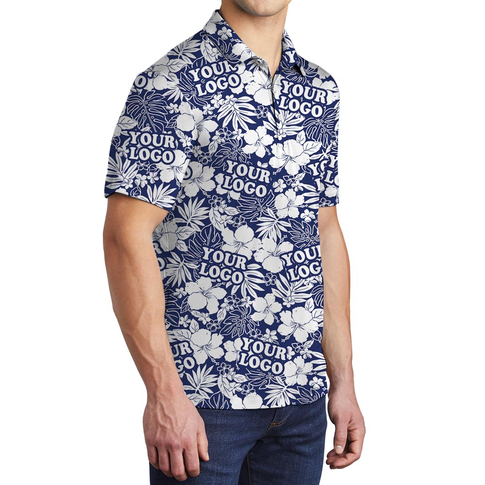 Navy Team Tropical Polo Shirt With Custom Logo