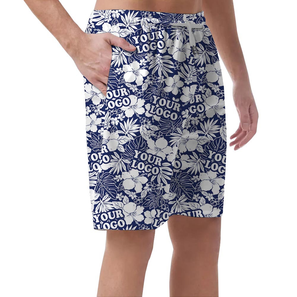 Navy Customized Logo Men's Tropical Summer Shorts