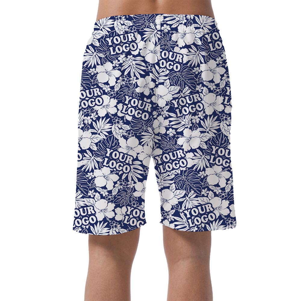 Navy Customized Logo Men's Tropical Summer Shorts