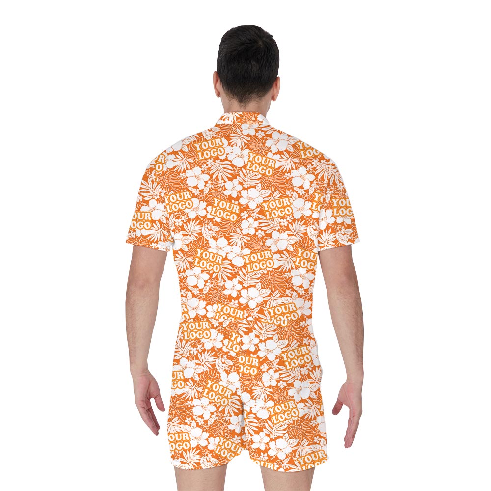 Orange Personalized Men's Tropical Romper With Team Logo