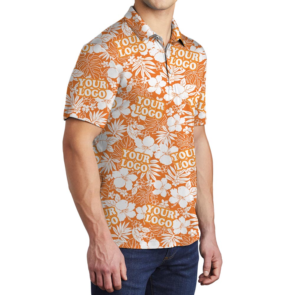 Custom Logo Orange Team Tropical Polo Shirt For Men