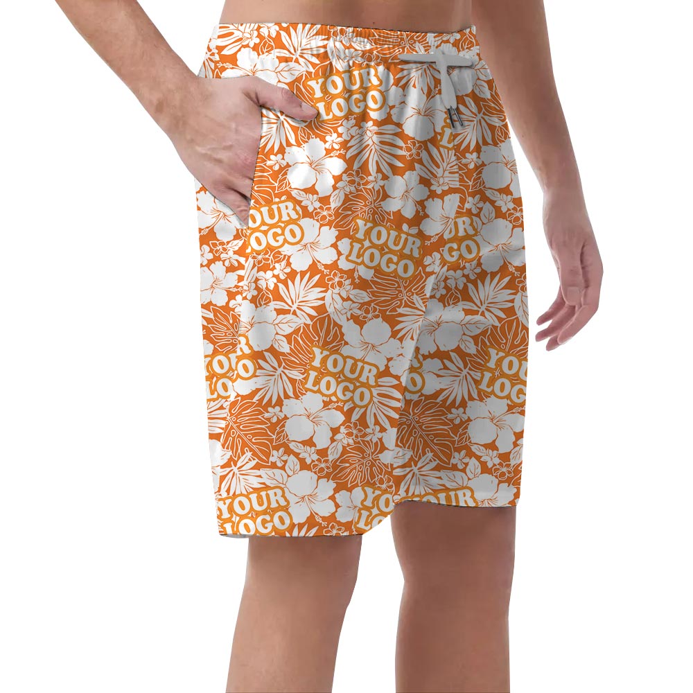 Custom Logo Orange Hawaiian Beach Shorts For Men