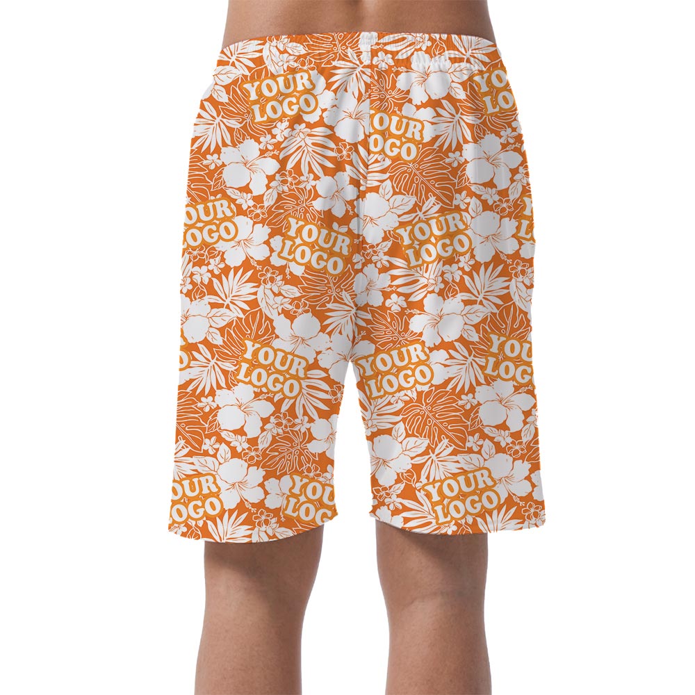 Custom Logo Orange Hawaiian Beach Shorts For Men