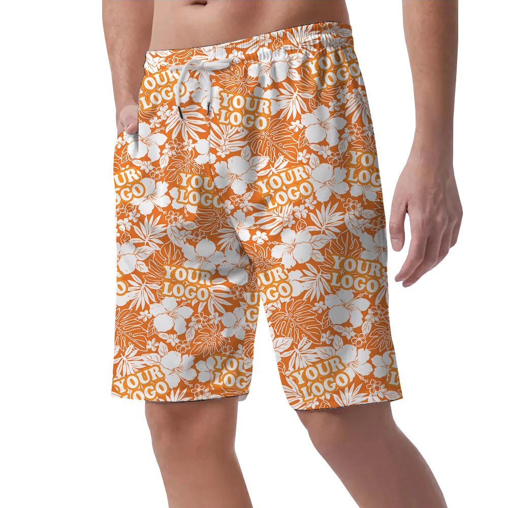 Custom Logo Orange Hawaiian Beach Shorts For Men