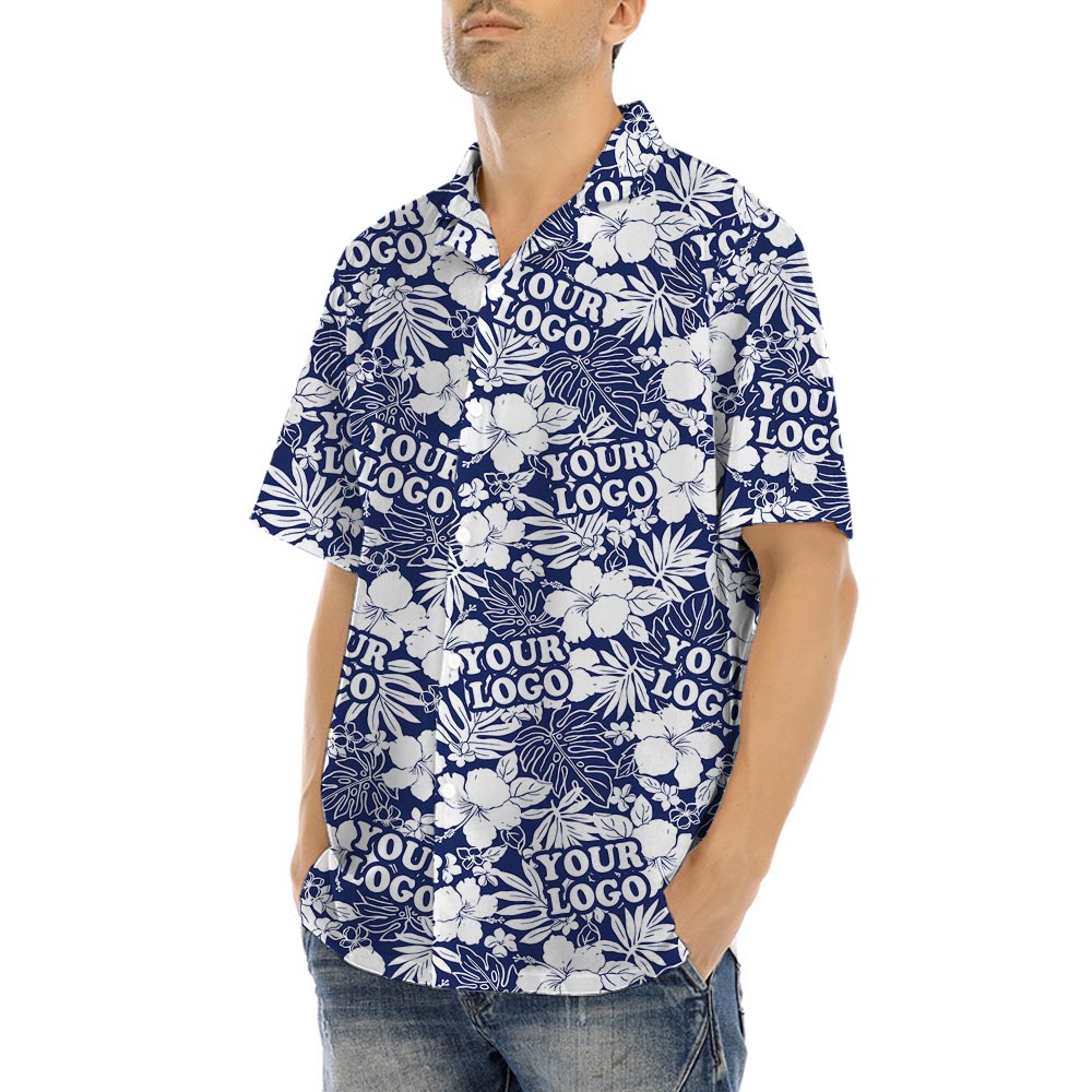 Custom Logo Navy Hawaiian Shirts For Men