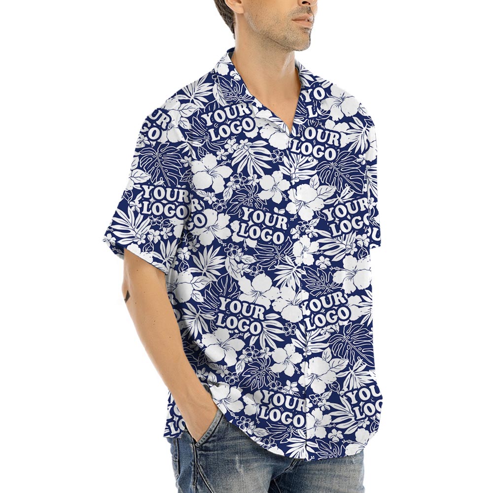 Custom Logo Navy Hawaiian Shirts For Men