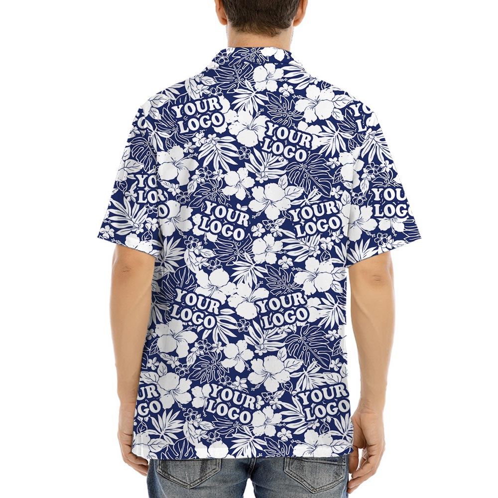 Custom Logo Navy Hawaiian Shirts For Men