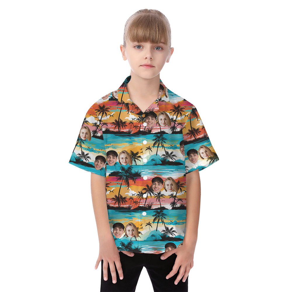 Custom Face Sunset Beach Matching Hawaiian Shirt