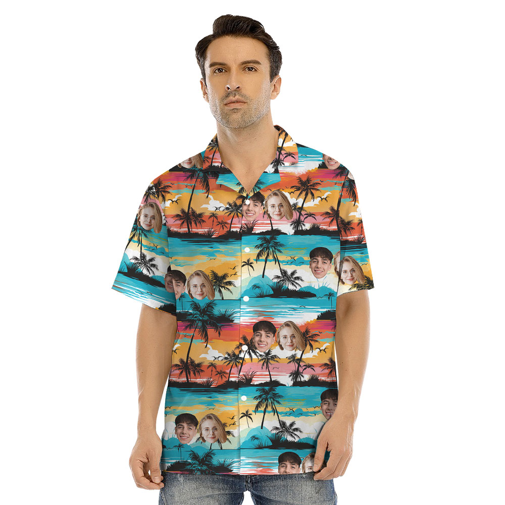 Custom Face Sunset Beach Matching Hawaiian Shirt