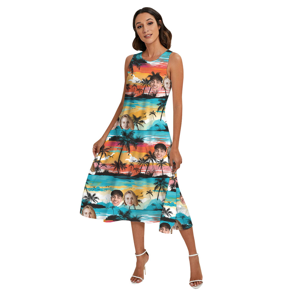 Custom Face Sunset Beach Matching Hawaiian Shirt