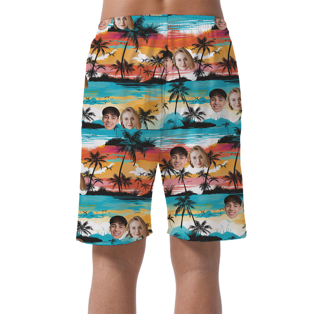 Custom Face Sunset Beach Shorts With 1-4 Faces
