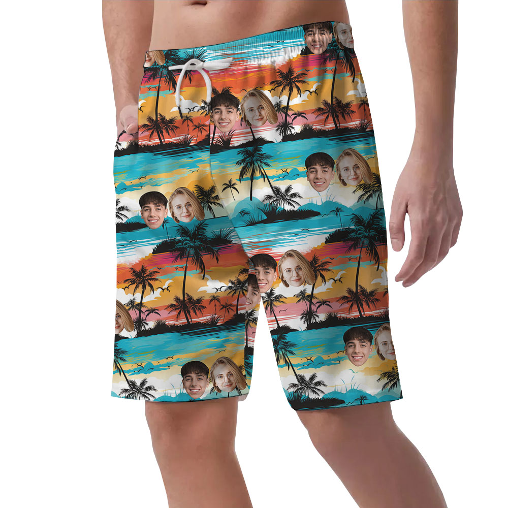 Custom Face Sunset Beach Shorts With 1-4 Faces