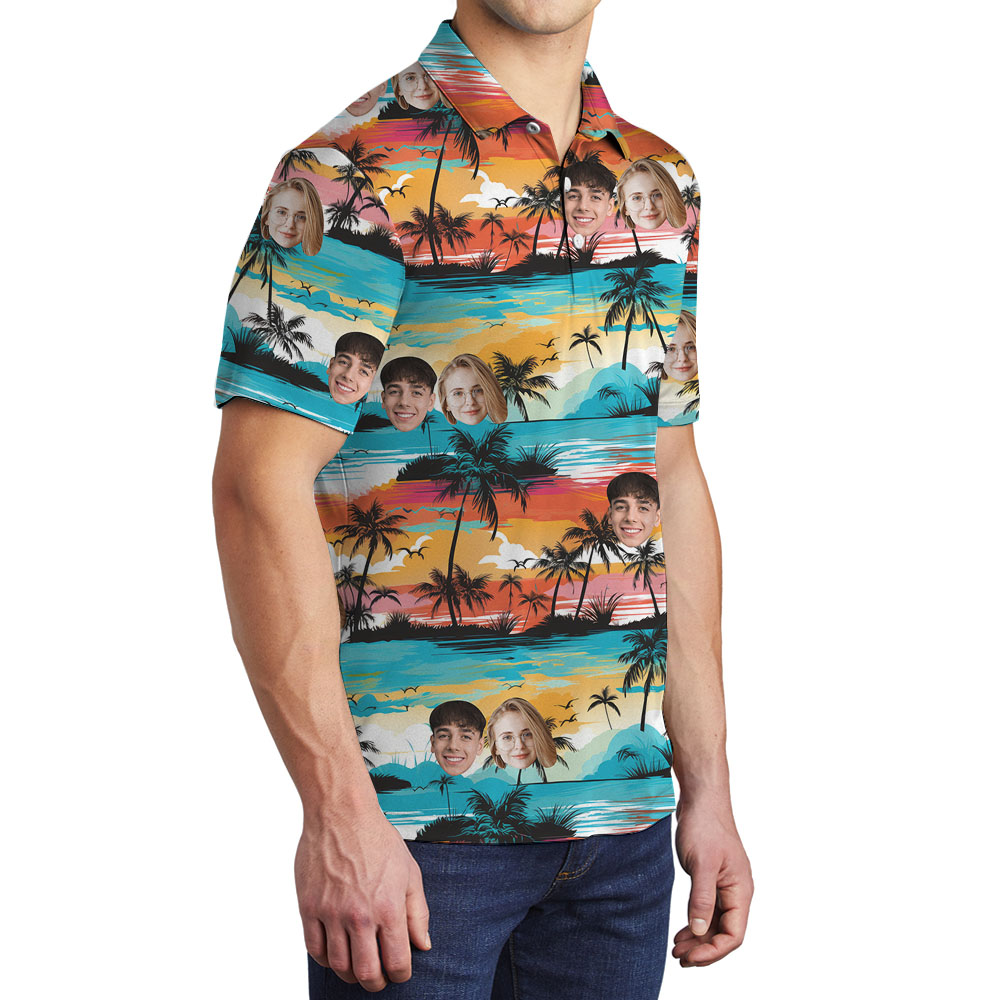 Custom Face Sunset Beach Golf Polo Shirt