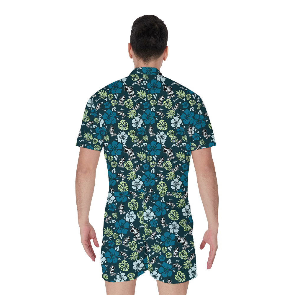 Steamboat Willie Mickey Floral Green Hawaiian Romper