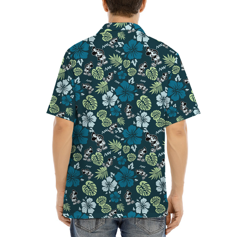 Tropical Hibiscus Steamboat Willie Mickey Green Hawaiian Shirt