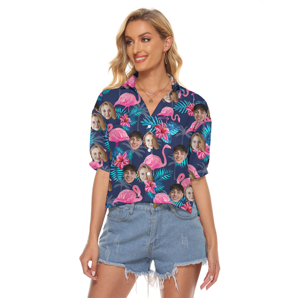 Custom Multiple Faces Flamingo Womens Hawaiian Shirt - variant image 1