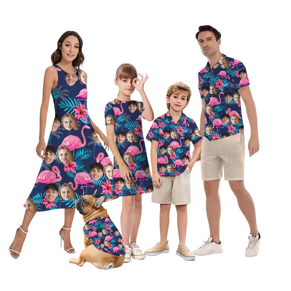 Custom Faces On Flamingo Family Matching Hawaiian Outfits - variant image 1