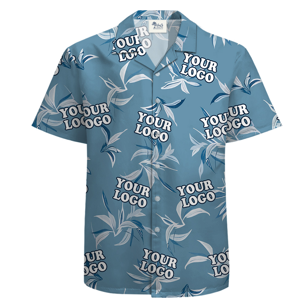 Custom Logo Cotton Button Up Shirt for Men with Blue and White Floral Pattern - variant image 1