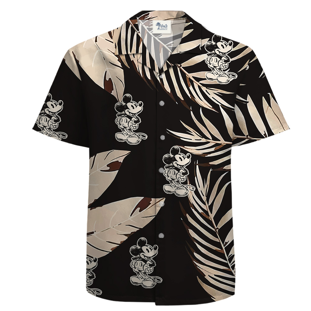 Cotton Button Up Shirt with Mickey 1928 Black Areca Palm and Bird Leaves - variant image 1