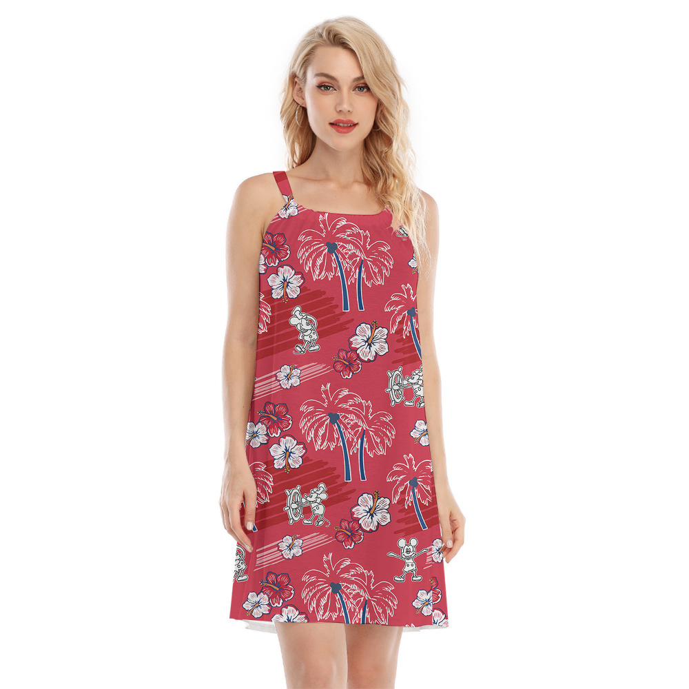Vintage Hibiscus Steamboat Willie Mickey Red Aloha Cami Dress - variant image 1