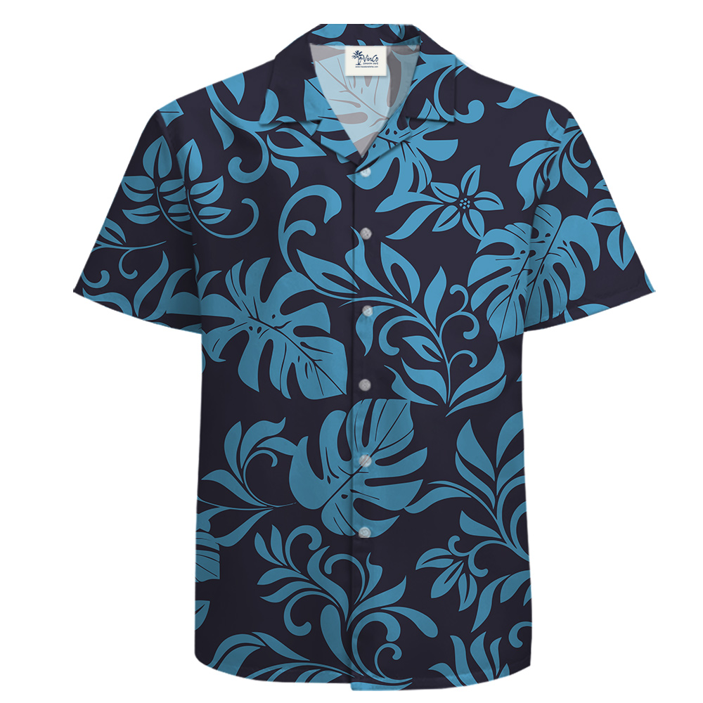 Cotton Button Up Navy Tropical Shirt for Men S-8XL - variant image 1