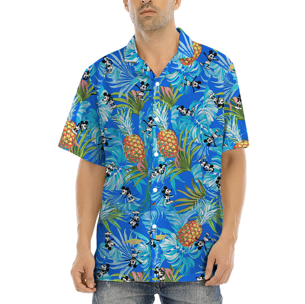 Steamboat Willie Mickey Pineapple Blue Hawaiian Shirt - variant image 1