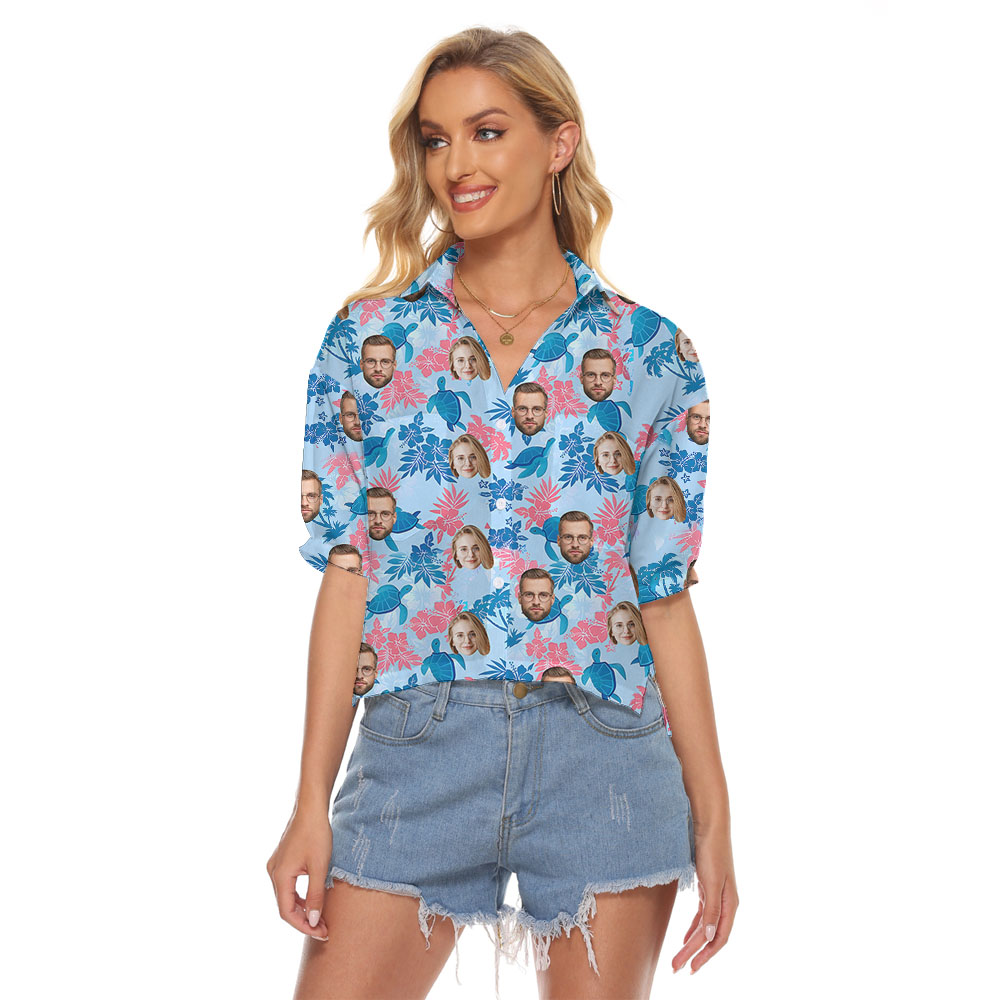 Blue Custom Women's Crop Top With 1-4 Faces - variant image 1