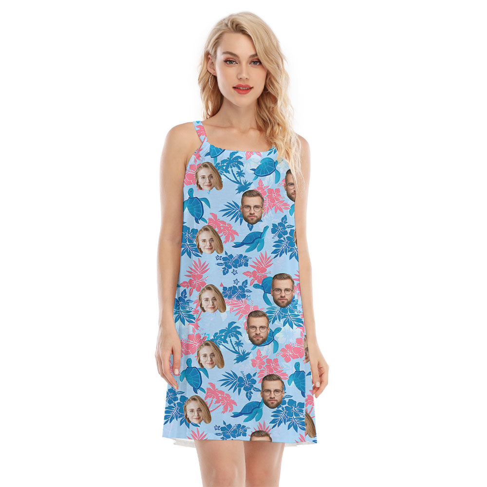 Custom 1-4 Faces Women's Sea Turtle Cami Dress - variant image 1