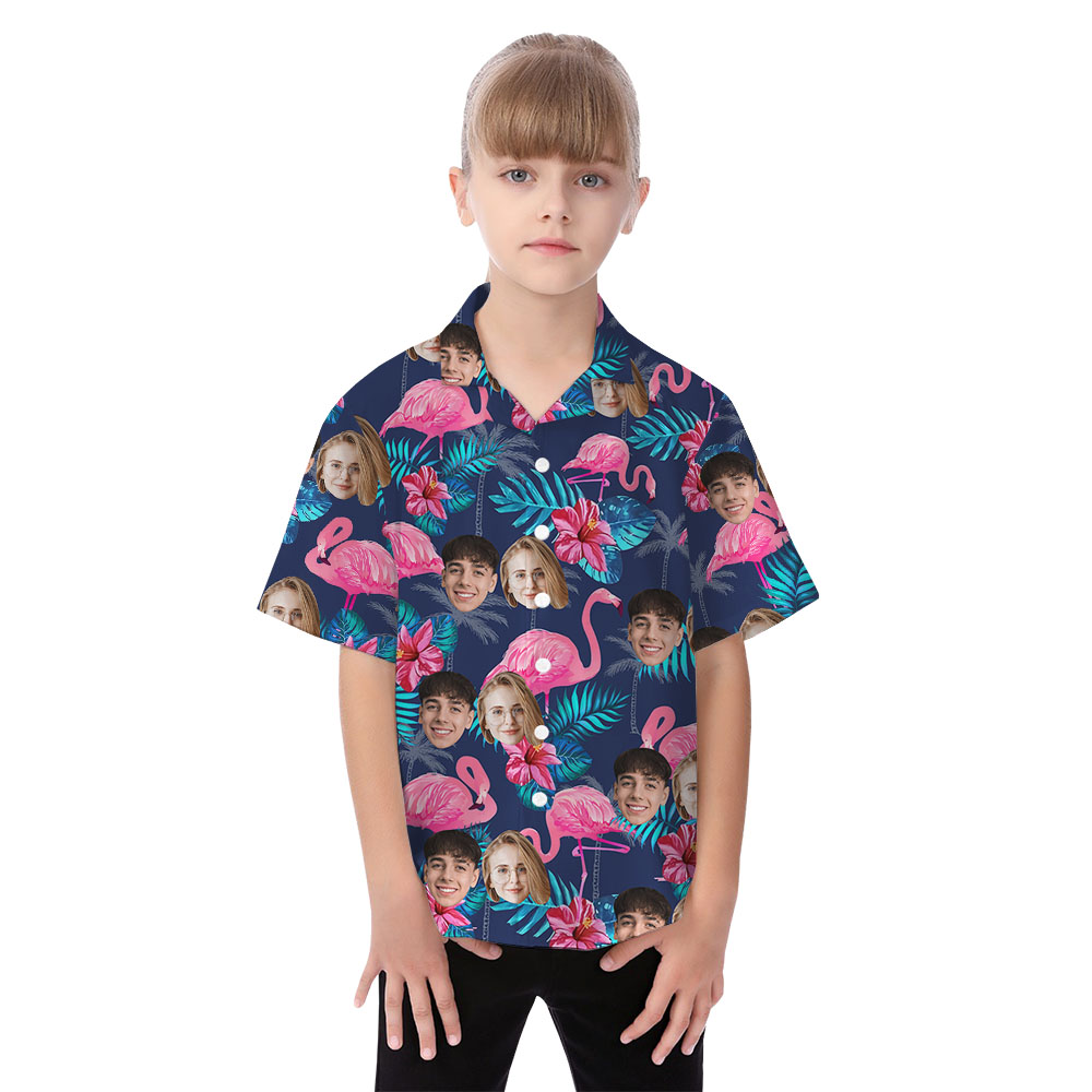 Custom Faces On Flamingo Family Matching Hawaiian Outfits