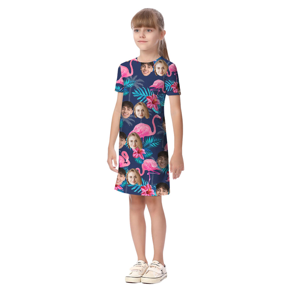 Custom Faces On Flamingo Family Matching Hawaiian Outfits