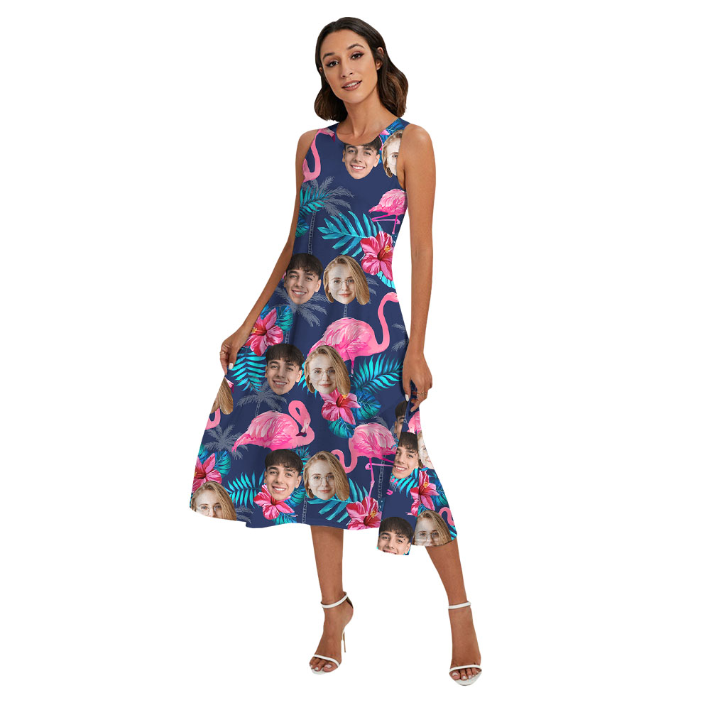 Custom Faces On Flamingo Family Matching Hawaiian Outfits