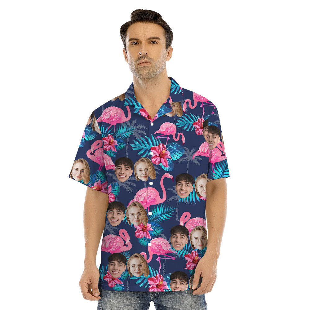 Custom Faces On Flamingo Family Matching Hawaiian Outfits