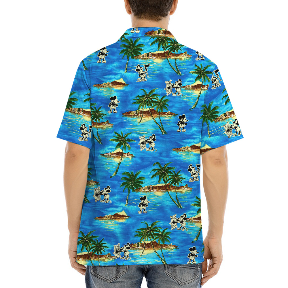 Tropical Islands Steamboat Willie Mickey Blue Hawaiian Shirt