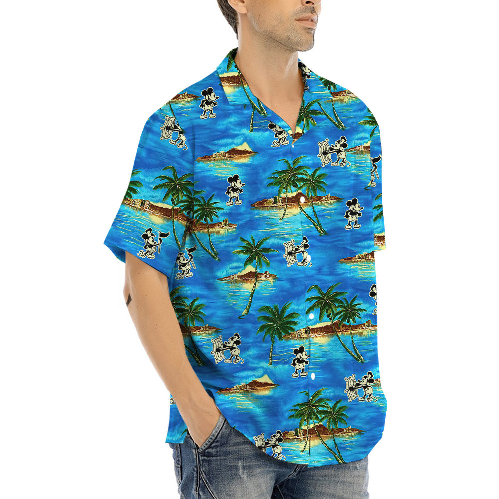 Tropical Islands Steamboat Willie Mickey Blue Hawaiian Shirt
