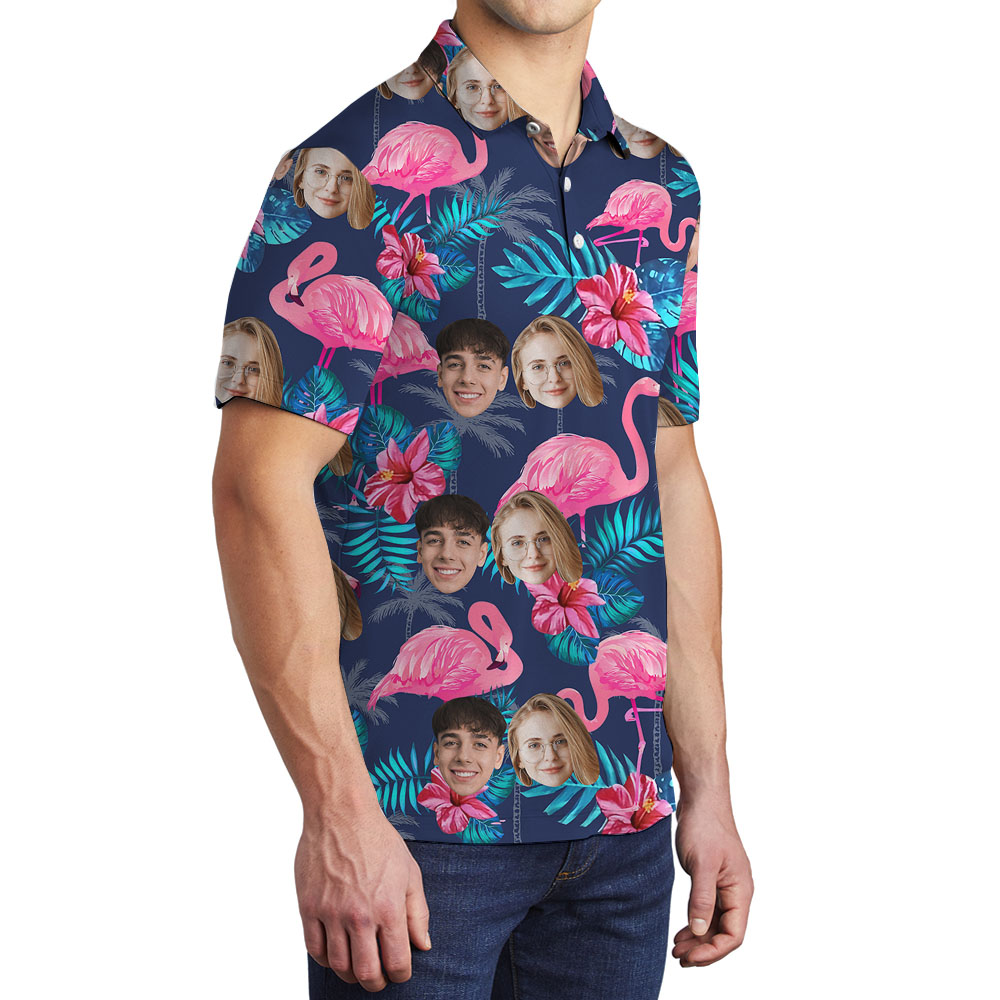 Flamingo Polo Golf Shirt Custom Up To 4 Faces