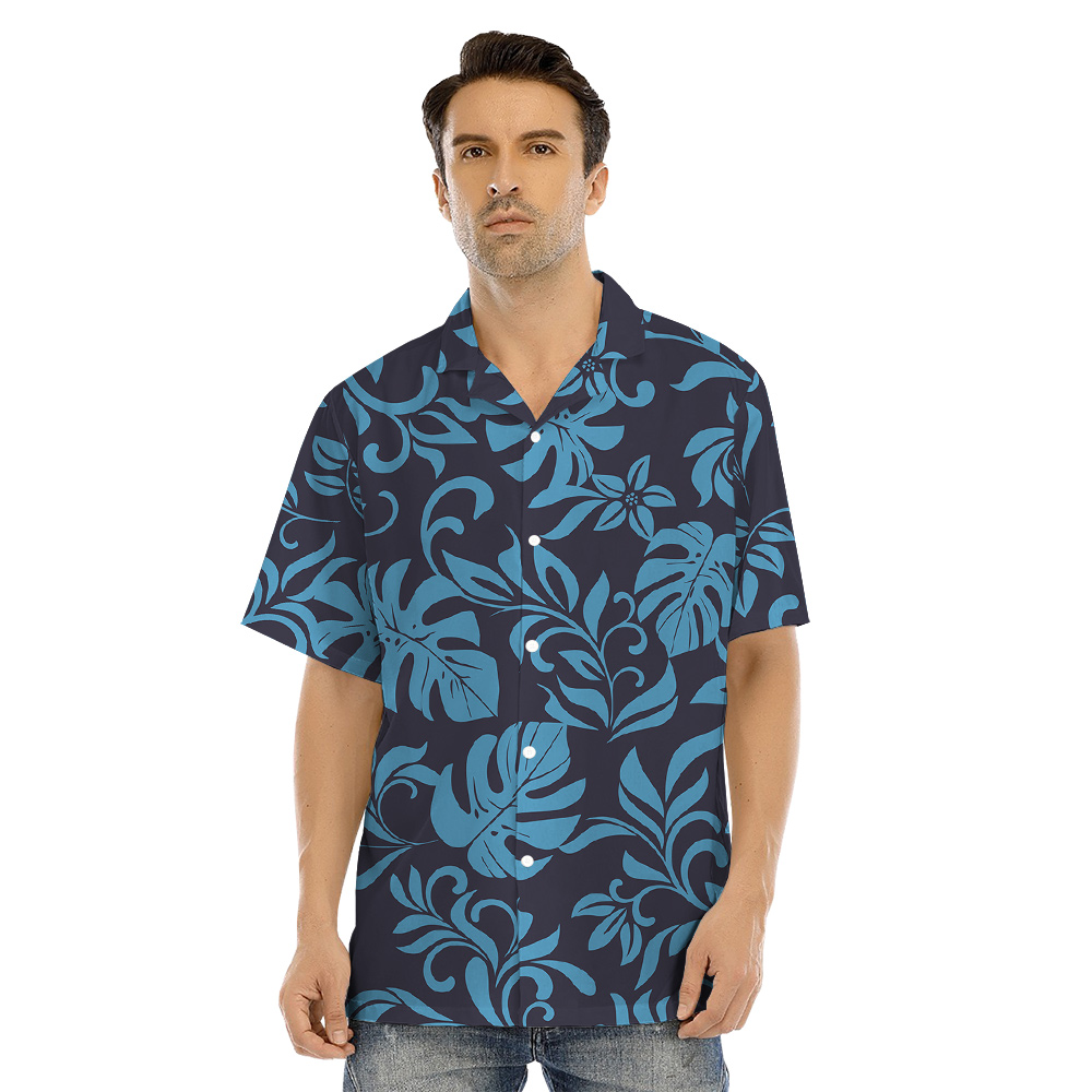 Matching Family and Pet Outfits with Navy Tropical Leaves Pattern