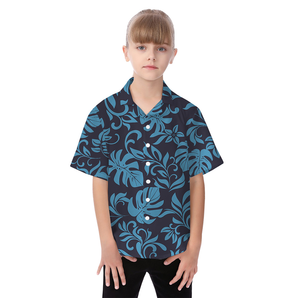 Matching Family and Pet Outfits with Navy Tropical Leaves Pattern