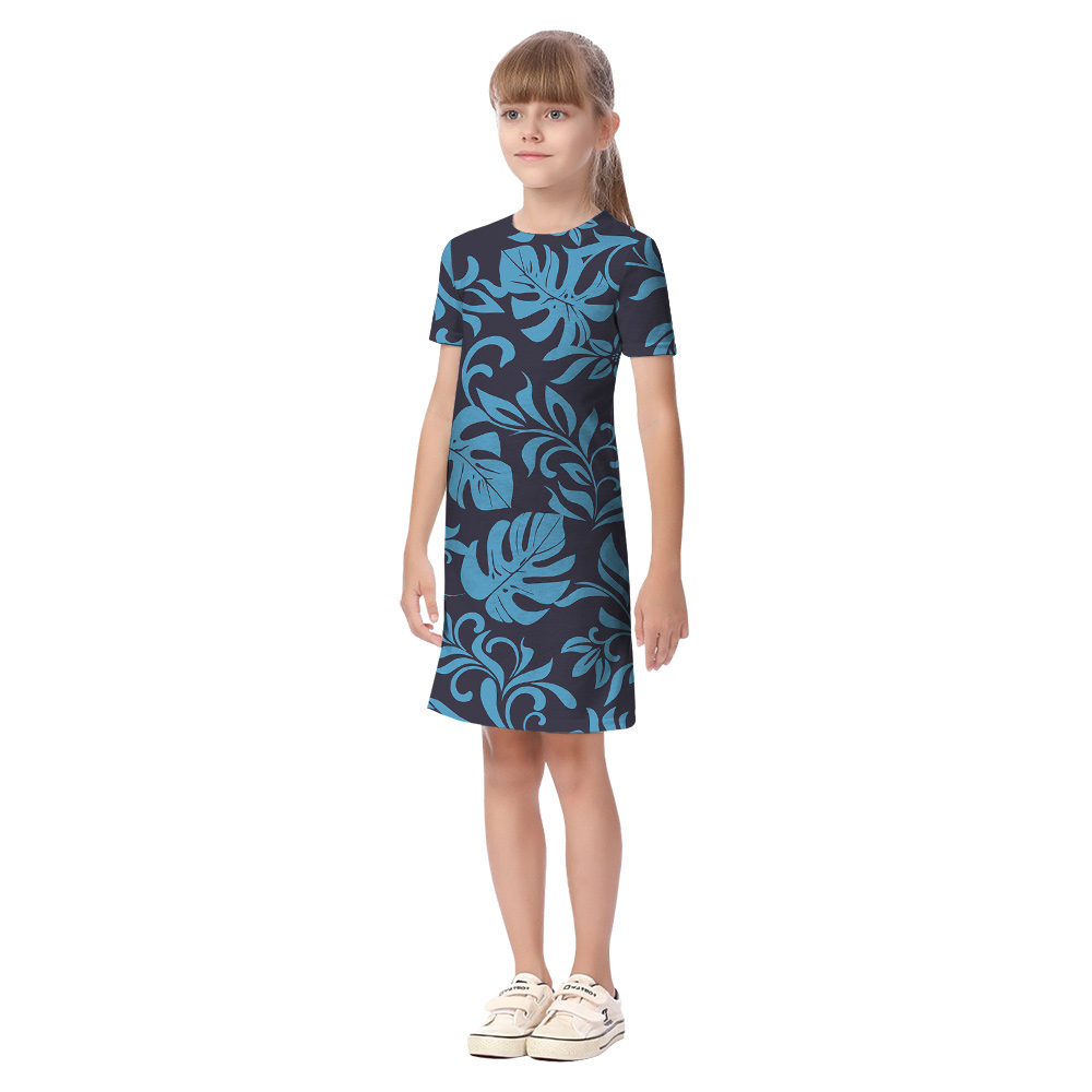 Matching Family and Pet Outfits with Navy Tropical Leaves Pattern