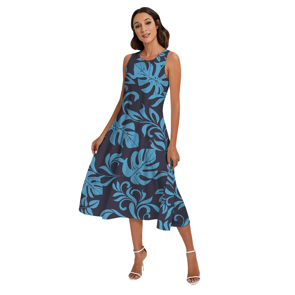 Matching Family and Pet Outfits with Navy Tropical Leaves Pattern