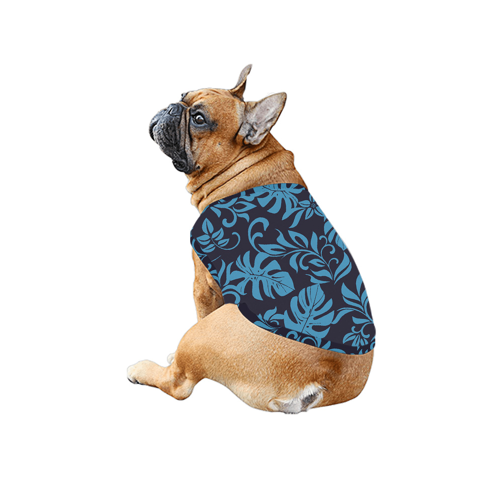 Matching Family and Pet Outfits with Navy Tropical Leaves Pattern