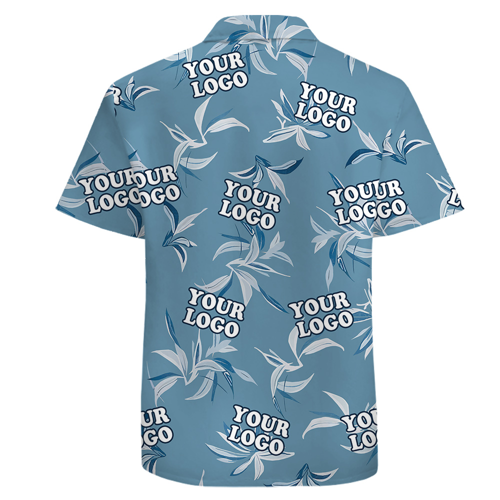Custom Logo Cotton Button Up Shirt for Men with Blue and White Floral Pattern