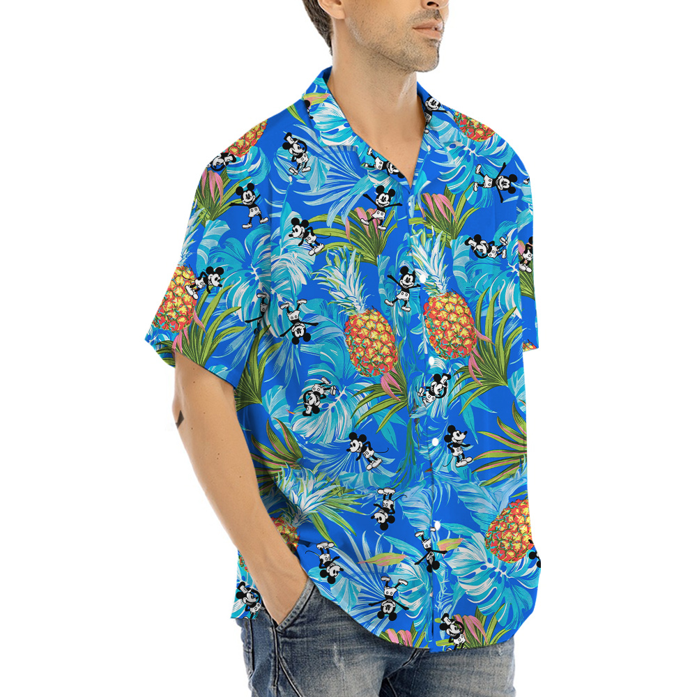 Steamboat Willie Mickey Pineapple Blue Hawaiian Shirt
