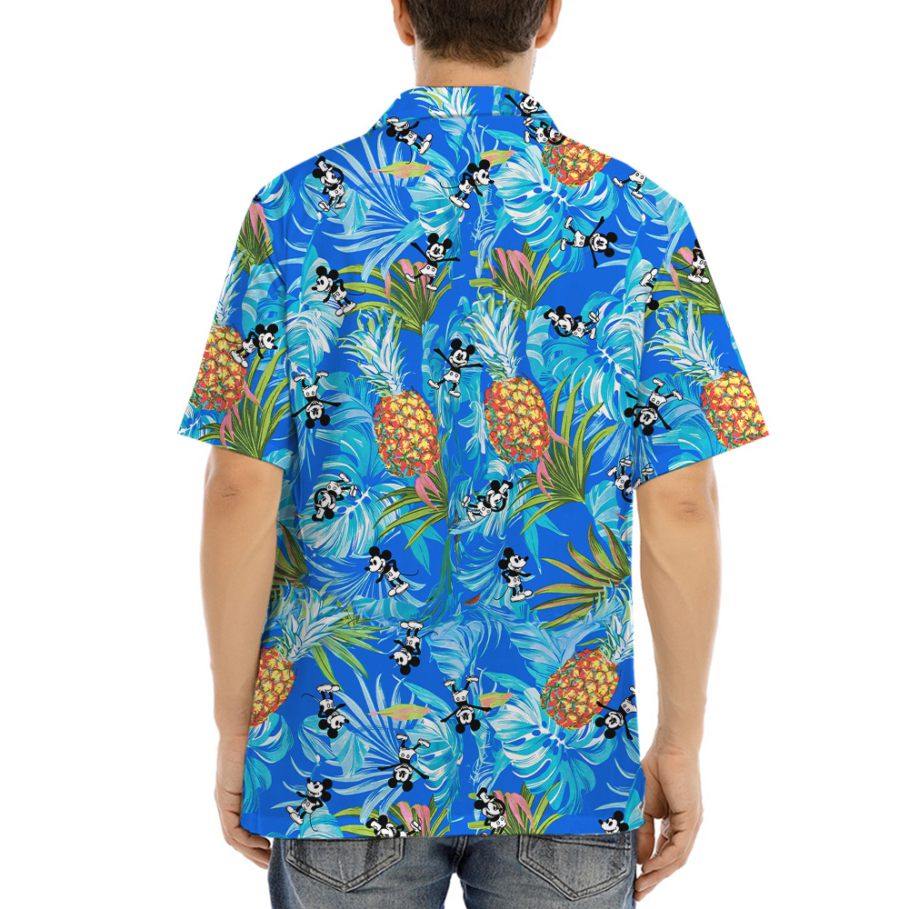 Steamboat Willie Mickey Pineapple Blue Hawaiian Shirt