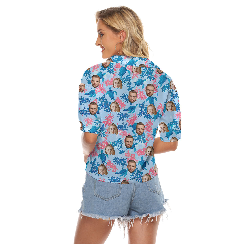 Blue Custom Women's Crop Top With 1-4 Faces
